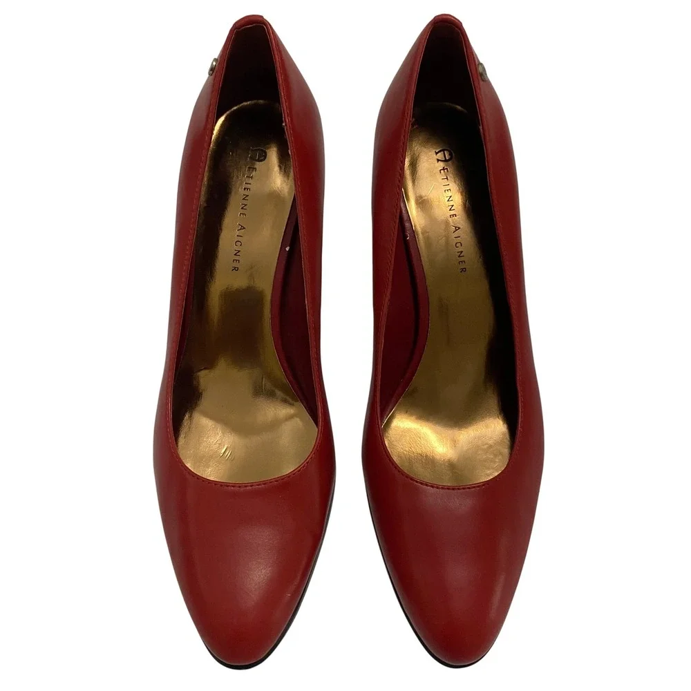 Etienne Aigner Red Leather Almond Toe Pumps Stiletto Heels Womens 7.5